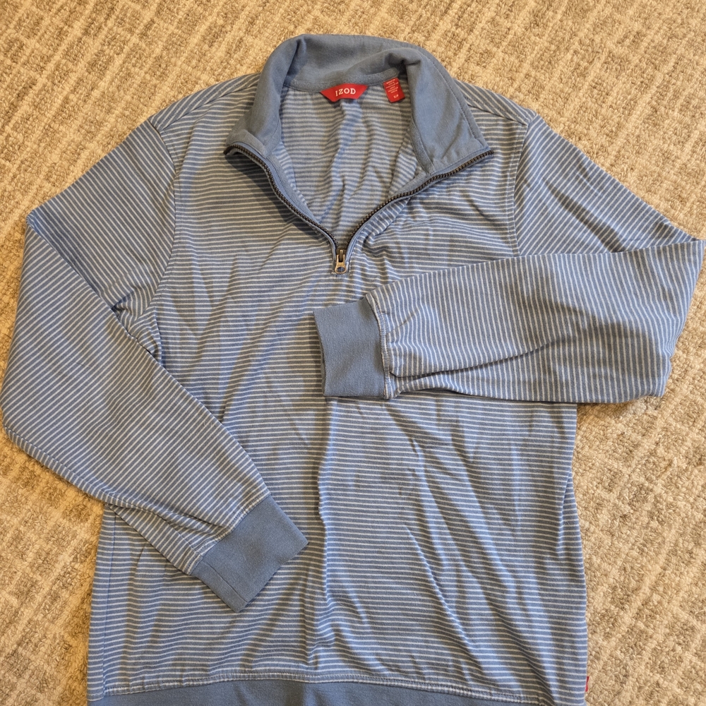Izod Blue Striped Quarter-Zip Pullover